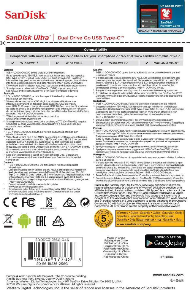 Alt view image 7 of 7 - SanDisk 256GB Ultra Dual Drive Go USB Type-C Flash Drive - SDDDC3-256G-G46