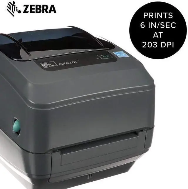 Alt view image 2 of 6 - Zebra - GX420t Thermal Transfer Desktop Printer for labels, Receipts, Barcodes, Tags, and Wrist Bands - Print Width of 4 in - USB, Serial, and Ethernet Port Connectivity - GX42-102410-000,Black