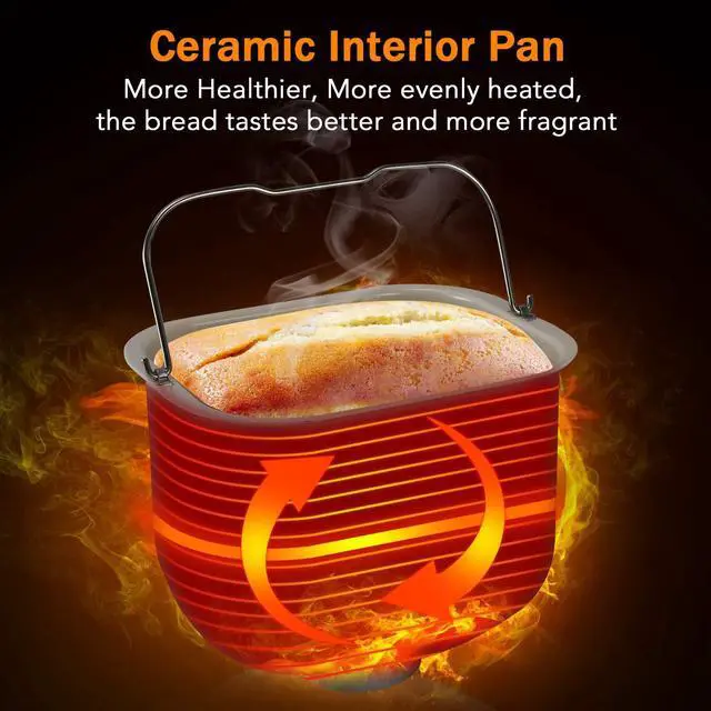 Alt view image 4 of 7 - KBS Pro Stainless Steel Bread Machine, 2LB 17-in-1 Programmable XL Bread Maker with Fruit Nut Dispenser, Nonstick Ceramic Pan& Digital Touch Panel, 3 Loaf Sizes 3 Crust Colors, Reserve& Keep Warm Set