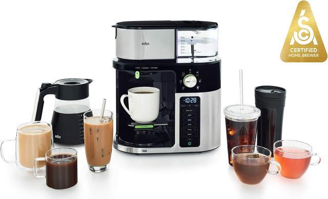 Braun MultiServe Coffee Machine, 7 Programmable Brew Sizes / 3 Strengths +  Iced Coffee & Hot Water for Tea, Glass Carafe (10-Cup), Stainless / Black,  KF9150BK 