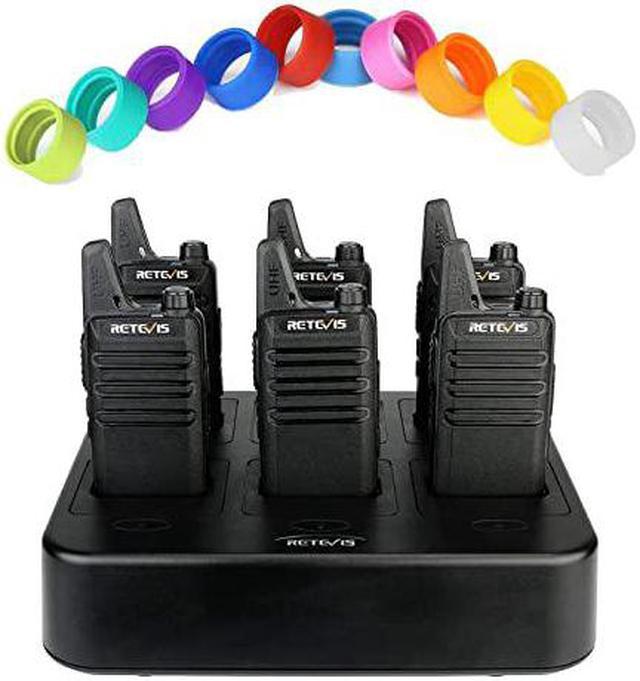 Retevis RT22 Walkie Talkies (6 Pack) with Six-Way Charger,Retevis Two Way  Radio Antenna Rubber Ring(6 Pack),for Manufacturing Education Government 