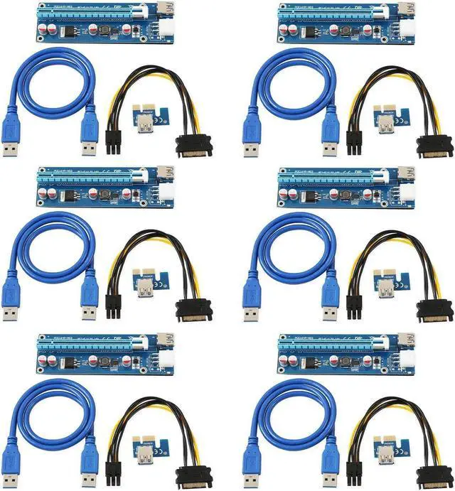 Main image of CORN Mining Riser Card PCIE Mining Rig USB 3.0 GPU Riser Adapter Monero ETH BTC Miner with USB 3.0 Data Cable 60CM 15Pin SATA to 6Pin Power Cable Adhesive Pad VER006C Riser Cables 6 Pack