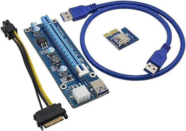Alt view image 7 of 7 - CORN Mining Riser Card PCIE Mining Rig USB 3.0 GPU Riser Adapter Monero ETH BTC Miner with USB 3.0 Data Cable 60CM 15Pin SATA to 6Pin Power Cable Adhesive Pad VER006C Riser Cables 6 Pack