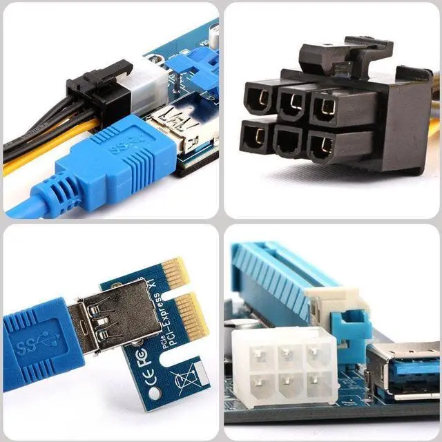 Alt view image 6 of 7 - CORN Mining Riser Card PCIE Mining Rig USB 3.0 GPU Riser Adapter Monero ETH BTC Miner with USB 3.0 Data Cable 60CM 15Pin SATA to 6Pin Power Cable Adhesive Pad VER006C Riser Cables 6 Pack