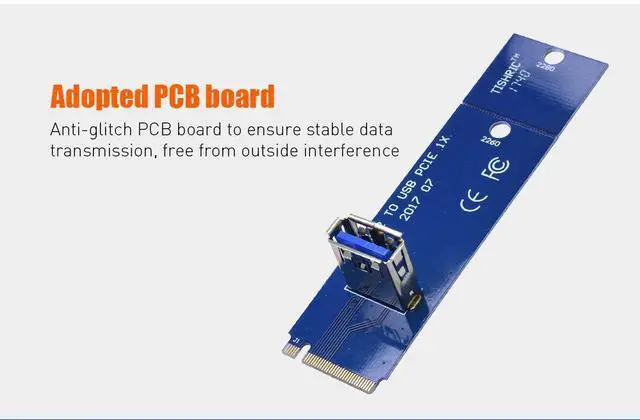 Alt view image 6 of 6 - Anxus NGFF M2 M.2 to USB 3.0 PCI-E Riser Card Adapter,PCI Express PCI-E X16 Slot Transfer Card Mining Pcie Riser Card VGA Extension Cable Male to Female Multiplier for BTC Miner Mining