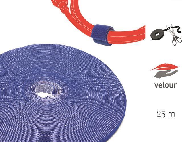 Cable Managment Hook and Loop Tape, 82 ft (25m), Blue, Velour