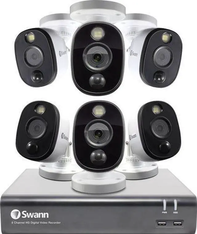Main image of 8-Channel, 6-Camera Indoor/Outdoor Wired 1080p 1TB DVR Surveillance System - Black/Gray/White