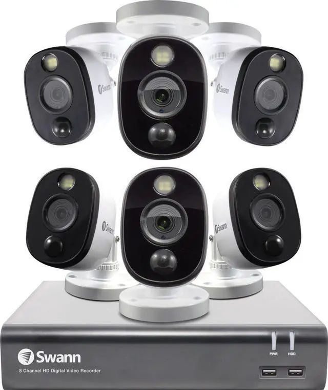 Alt view image 2 of 7 - 8-Channel, 6-Camera Indoor/Outdoor Wired 1080p 1TB DVR Surveillance System - Black/Gray/White