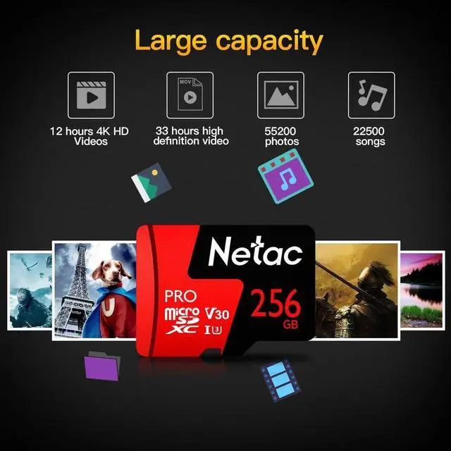 Alt view image 7 of 7 - Netac P500 Extreme Pro Micro SD Card TF Card Flash Memory Card MicroSDXC V30/A1/C10 High Speed Up to 100MB/s Retail Pack with SD Adapter