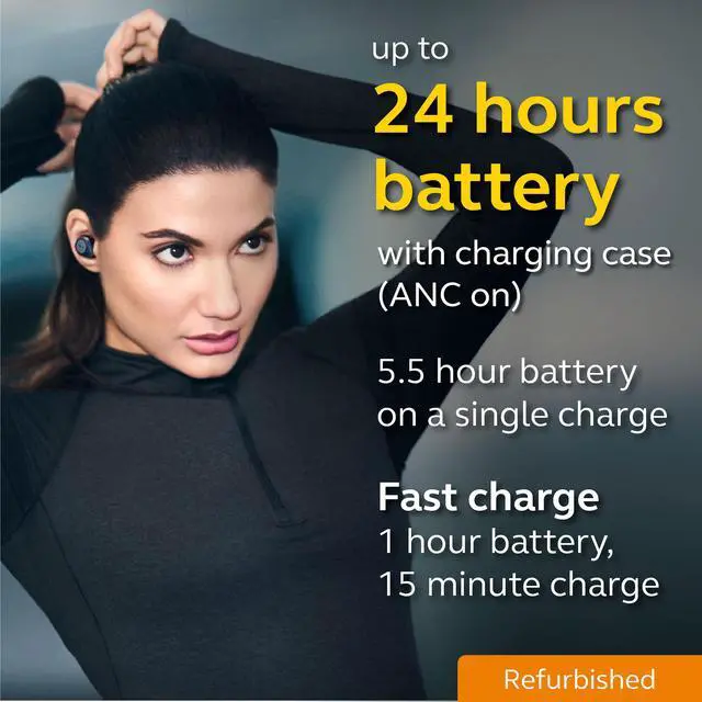 Alt view image 4 of 6 - Jabra Elite Active 75t Navy Voice Assistant Enabled True Wireless Sports Earbuds with Charging Case