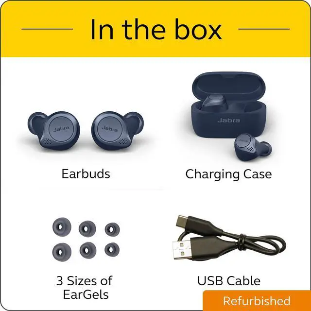 Alt view image 6 of 6 - Jabra Elite Active 75t Navy Voice Assistant Enabled True Wireless Sports Earbuds with Charging Case