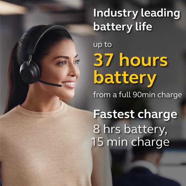 Alt view image 5 of 9 - Jabra Evolve2 65 Headset - Stereo - Wireless - Bluetooth - 98.4 ft - 20 Hz - 20 kHz - Over-the-head - Binaural - Circumaural - Noise Cancelling, MEMS Technology Microphone - Black