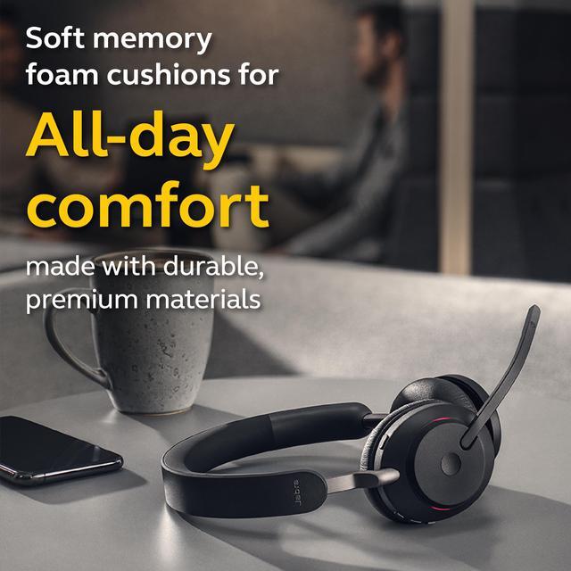 Alt view image 6 of 9 - Jabra Evolve2 65 Headset - Stereo - Wireless - Bluetooth - 98.4 ft - 20 Hz - 20 kHz - Over-the-head - Binaural - Circumaural - Noise Cancelling, MEMS Technology Microphone - Black