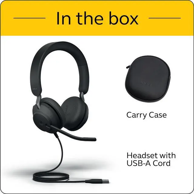 Alt view image 7 of 8 - Jabra Evolve2 40 UC Wired Headphones, USB-A, Stereo, Black – Telework Headset for Calls and Music, Enhanced All-Day Comfort, Passive Noise Cancelling Headphones, UC-Optimized with USB-A Connection