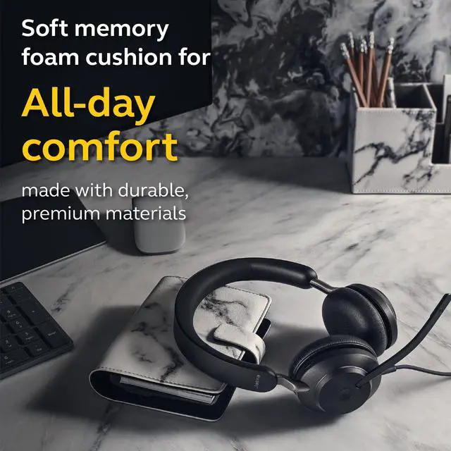 Alt view image 5 of 8 - Jabra Evolve2 40 UC Wired Headphones, USB-A, Stereo, Black – Telework Headset for Calls and Music, Enhanced All-Day Comfort, Passive Noise Cancelling Headphones, UC-Optimized with USB-A Connection