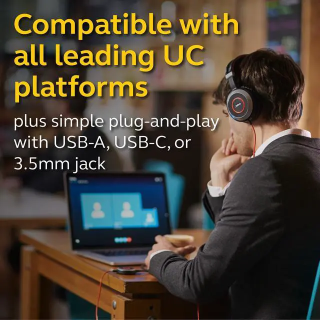 Alt view image 6 of 6 - Jabra Evolve 80 UC Stereo USB-C Wired Headset / Music Headphones