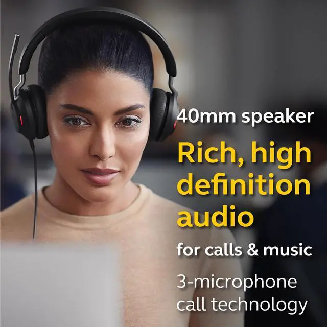 Alt view image 3 of 8 - Jabra Evolve2 40 UC Wired Headphones, USB-A, Stereo, Black – Telework Headset for Calls and Music, Enhanced All-Day Comfort, Passive Noise Cancelling Headphones, UC-Optimized with USB-A Connection