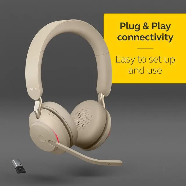 Alt view image 6 of 7 - Jabra Evolve2 65 USB-A UC Stereo - Beige Wireless Headset / Music Headphones