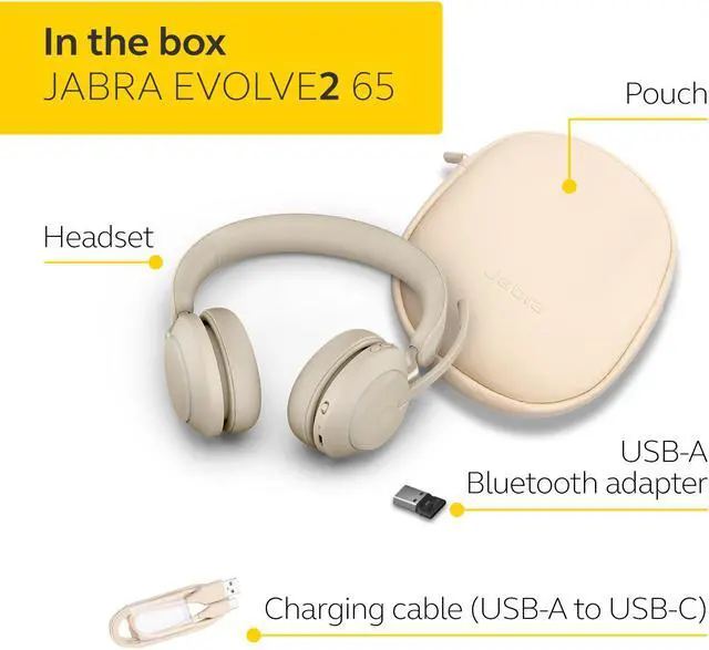 Alt view image 7 of 7 - Jabra Evolve2 65 USB-A UC Stereo - Beige Wireless Headset / Music Headphones