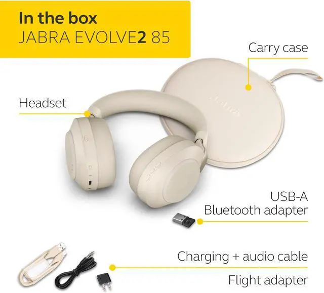Alt view image 6 of 6 - Jabra Evolve2 85 - USB-A MS Teams Stereo - Beige Wireless Headset / Music Headphones