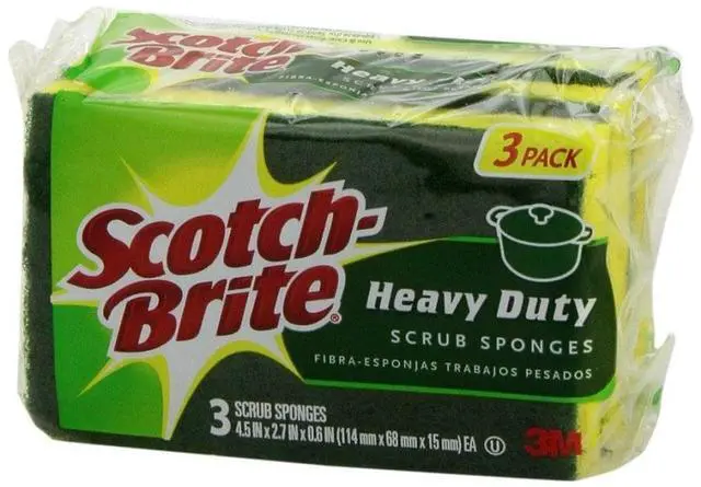 Alt view image 3 of 3 - Heavy-Duty Scrub Sponge, 4 1/2 X 2 7/10 X 3/5 Green/Yellow, 3/Pack