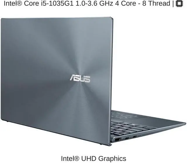 Alt view image 3 of 7 - ASUS Zenbook 14 UX425JA, Pine Grey, 14.0" FHD, 1.0 GHz i5-1035G1, UHD, 8 GB 3200MHz RAM, 512 GB PCIe SSD