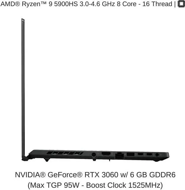 Alt view image 3 of 7 - HIDevolution ASUS ROG Zephyrus G15 GA503QM 15.6" QHD 165Hz, 3.0 GHz AMD Ryzen 9 5900HS, RTX 3060, 24 GB 3200MHz RAM, 512 GB PCIe SSD, Eclipse Gray, Windows 10 Pro