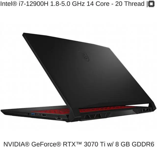 Alt view image 3 of 7 - HIDevolution MSI Katana GF66 12UGSOK 15.6" FHD 240Hz, 1.8 GHz i9-12900H, RTX 3070 Ti, 64 GB 4800MHz RAM, 2 TB PCIe SSD