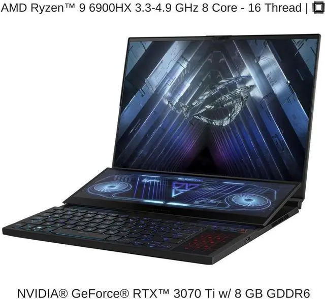 Alt view image 3 of 8 - ASUS ROG Zephyrus Duo 16 GX650RW 16" WQXGA 165Hz, 3.3 GHz Ryzen 9 6900HX, RTX 3070 Ti, 32 GB 4800MHz RAM, 2 TB PCIe SSD
