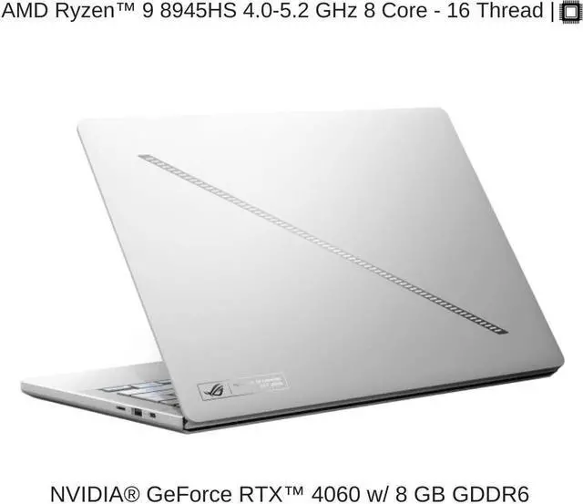 Alt view image 3 of 7 - [2024]  ASUS ROG Zephyrus G14 GA403UV [White] 14" 3K OLED 120Hz, 4.0 GHz Ryzen 9 8945HS, RTX 4060, 16 GB LPDDR5X RAM, 2 TB PCIe SSD, Windows 11 Home
