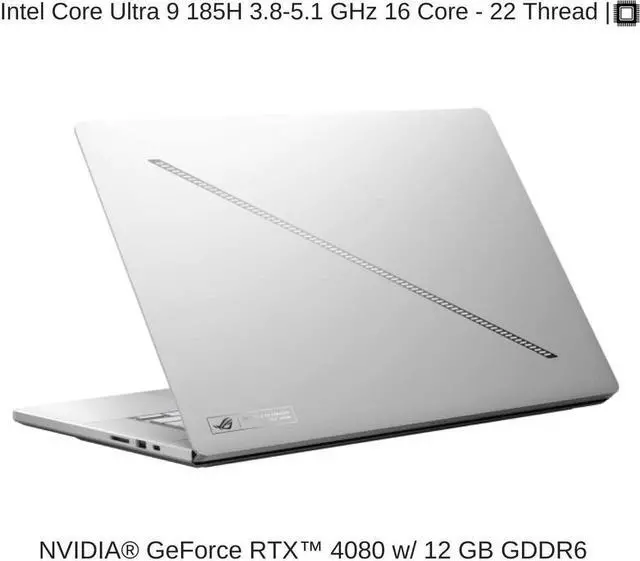 Alt view image 3 of 7 - [2024]  ASUS ROG Zephyrus G16 GU605MZ [White] 16" WQXGA 240Hz, 3.8 GHz Ultra 9-185H, RTX 4080, 32 GB LPDDR5X RAM, 1 TB PCIe SSD, Windows 11 Pro