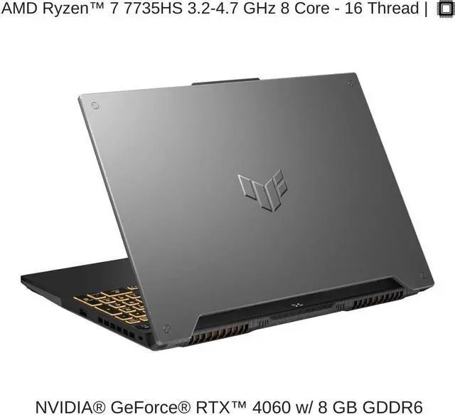 Alt view image 3 of 7 - ASUS TUF Gaming A15 FA507NV 15.6" FHD 144Hz, 3.2 GHz Ryzen 7 7735HS, RTX 4060, 16 GB DDR5 RAM, 1 TB PCIe SSD, Windows 11 Home