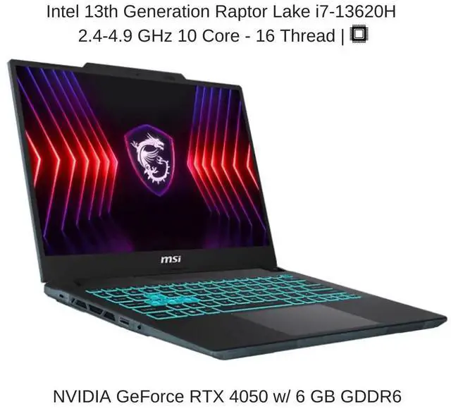 Alt view image 3 of 6 - [2024] HIDevolution MSI Cyborg 14 A13VE 14" FHD+ 144Hz, 2.4 GHz i7-13620H, RTX 4050, 128 GB DDR5 RAM, 1 TB PCIe SSD, Windows 11 Pro