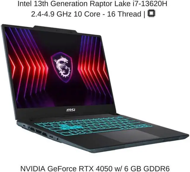 Alt view image 3 of 7 - [2024] HIDevolution MSI Cyborg 14 A13VE 14" FHD+ 144Hz, 2.4 GHz i7-13620H, RTX 4050, 32 GB DDR5 RAM, 1 TB PCIe SSD, Windows 11 Pro