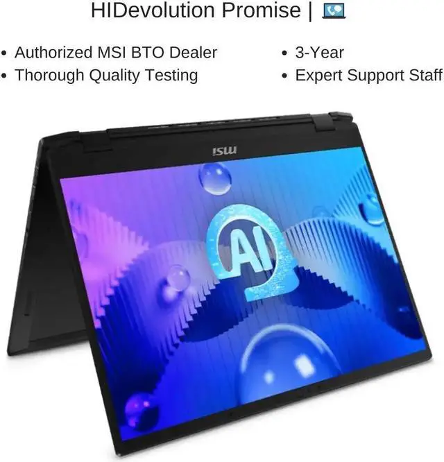 Alt view image 7 of 7 - [2024] HIDevolution MSI Summit E16 AI Studio A1VETG [Black] 16" QHD+ 165Hz Touch, 1.4 GHz Ultra 7-155H, RTX 4050, 32 GB LPDDR5, 2 TB PCIe SSD, Windows 11 Pro