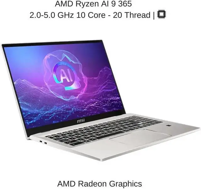 Alt view image 3 of 7 - [2024] HIDevolution MSI Prestige A16 AI+ A3HMG [Silver] 16" QHD+ 165Hz, 2.0 GHz Ryzen AI 9 365, AMD Radeon, 32 GB LPDDR5X, 2 TB PCIe SSD, Windows 11 Pro