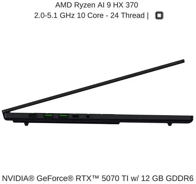 Alt view image 2 of 7 - Razer Blade 16 [2025] Black, 16" QHD+ 240Hz OLED, 2.0 GHz Ryzen AI 9 365, RTX 5070TI, 32 GB LPDDR5X RAM, 1 TB PCIe SSD, Windows 11 Home