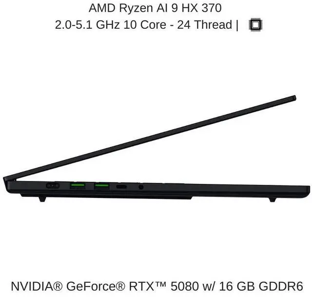 Alt view image 2 of 7 - Razer Blade 16 [2025] Black, 16" QHD+ 240Hz OLED, 2.0 GHz Ryzen AI 9 365, RTX 5080, 64 GB LPDDR5X RAM, 2 TB PCIe SSD, Windows 11 Home