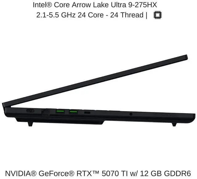 Alt view image 2 of 6 - Razer Blade 18 [2025] Black, 18" Dual UHD+ 240Hz / FHD+ 440Hz, 2.1 GHz Ultra 9-275HX , RTX 5070TI, 32 GB DDR5 RAM, 1 TB PCIe SSD, Windows 11 Home