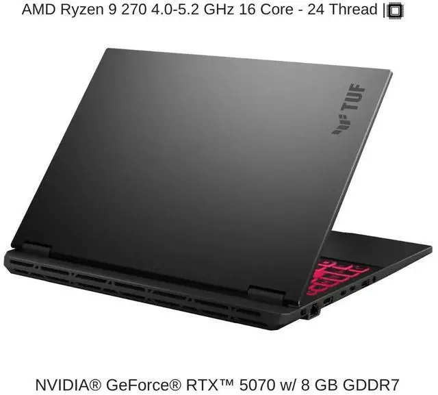Alt view image 3 of 7 - [2025] HIDevolution ASUS TUF Gaming A16 FA608UP 6" FHD+ 165Hz IPS-Level, 4.0 GHz Ryzen 9 270, RTX 5070, 32 GB DDR5 RAM, 16 TB PCIe SSD, Windows 11 Home