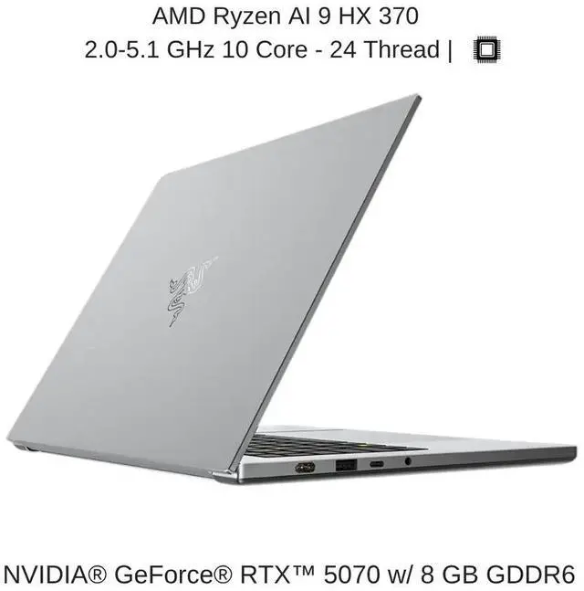 Alt view image 2 of 7 - Razer Blade 14 [2025] White, 14" QHD+ 120Hz OLED, 2.0 GHz Ryzen AI 9 365, RTX 5070, 32 GB LPDDR5X RAM, 2 TB PCIe SSD, Windows 11 Home