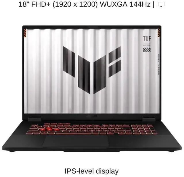 Alt view image 6 of 7 - [2025] HIDevolution ASUS TUF Gaming A18 FA808UH 18" FHD+ 144Hz IPS-Level, 3.8 GHz Ryzen 7 260, RTX 5050, 16 GB DDR5 RAM, 2 TB PCIe SSD, Windows 11 Home