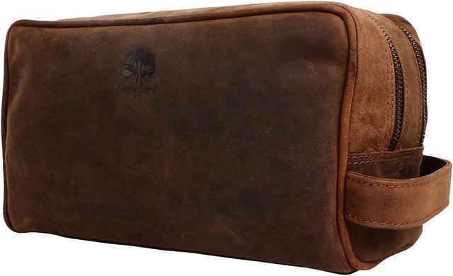 Rustic Town Genuine Leather Travel Toiletry Bag - Dopp Kit Organizer (Brown)