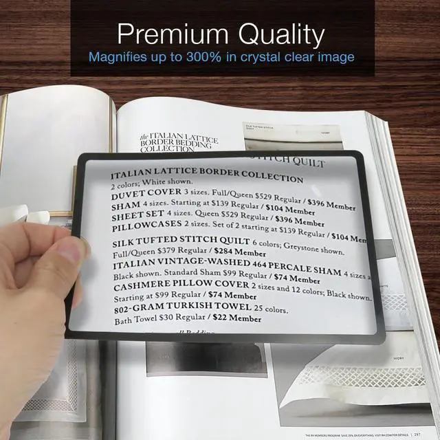 Alt view image 2 of 8 - MagniPros Premium 3X (300%) Page Magnifying Lens With 3 Bonus Bookmark Magnifiers for Reading Small Prints, Low Vision Aids & Solar Projects