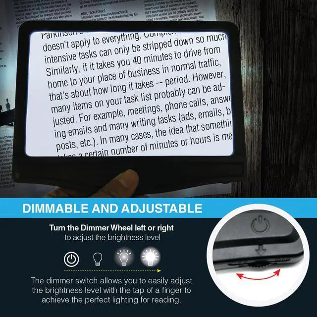 Alt view image 5 of 8 - MagniPros 3X Large Ultra Bright LED Page Magnifier with 12 Anti-Glare Dimmable LEDs (Provide More Evenly Lit Viewing Area)-Ideal for Reading Small Prints & Low Vision Seniors with Aging Eyes