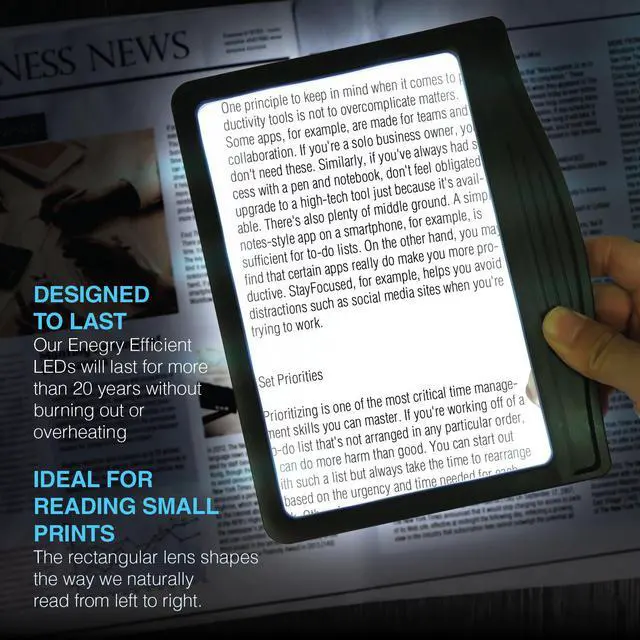 Alt view image 2 of 8 - MagniPros 3X Large Ultra Bright LED Page Magnifier with 12 Anti-Glare Dimmable LEDs (Provide More Evenly Lit Viewing Area)-Ideal for Reading Small Prints & Low Vision Seniors with Aging Eyes