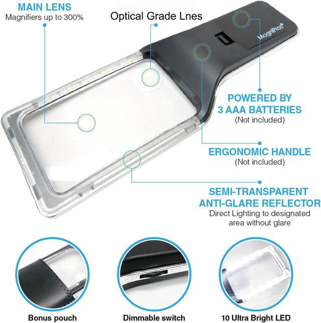 Alt view image 4 of 8 - MagniPros 3X(300%) Magnifying Glass with [10 Anti-Glare & Dimmable LEDs]-Evenly Lit Viewing Area-The Brightest & Best Reading Magnifier for Small Prints, Low Vision Seniors, Macular Degeneration