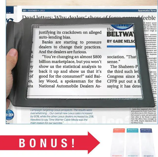 Main image of MagniPros 2X Large Full Page Magnifier Magnifying Sheet with 3 Bonus Bookmark Magnifier- Magnifies Entire Page at Once Ideal for Reading & Low Vision Seniors