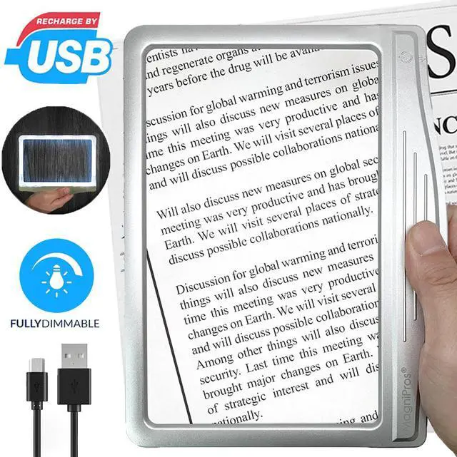 Main image of Rechargeable 3X Large Ultra Bright Page Magnifying Glass with LED light 12 Anti-Glare - Ideal for Reading Small Prints & Low Vision Seniors