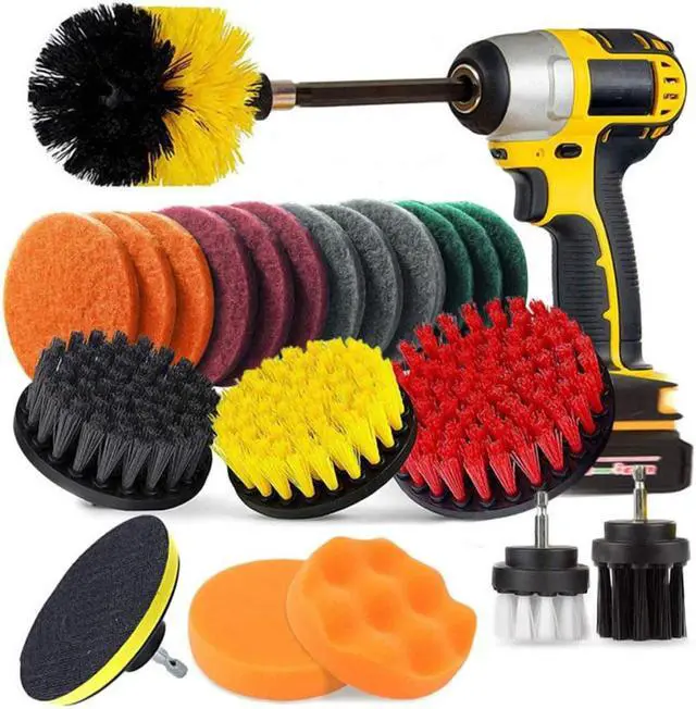 Main image of Drill Brush Attachment Set 22 Pieces for Power Drill Kitchen Cleaning Car Waxing - axGear